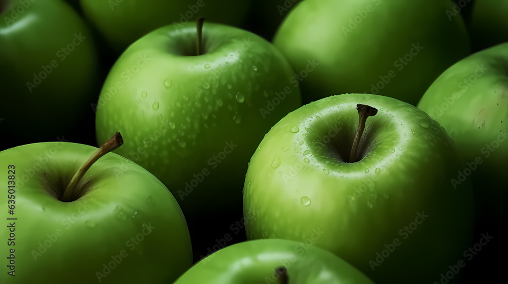 Green apple background, close-up. Green apple background, close-up.