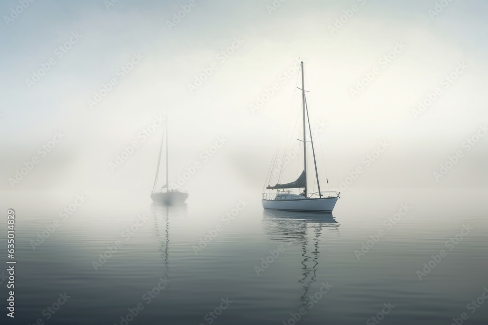 Sailboat foggy weather. Generate Ai