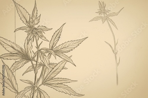 Illustration of a male cannabis plant drawn with a pencil, separated from the background. Generative AI © Daria