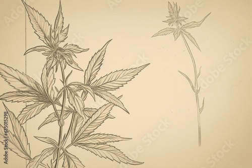 Illustration of a male cannabis plant drawn with a pencil  separated from the background. Generative AI