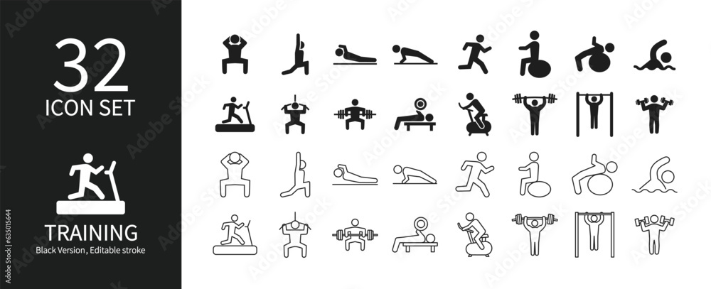 Icon set related to training