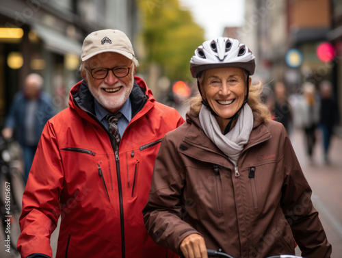 senior couple riding bike