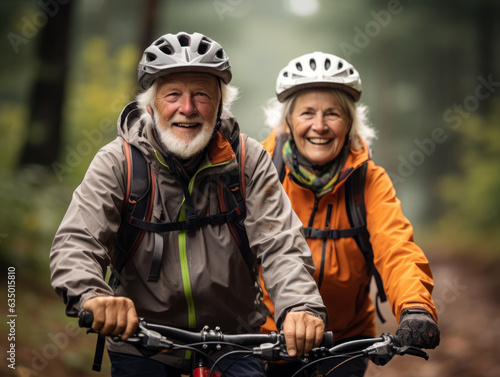 senior couple riding bike