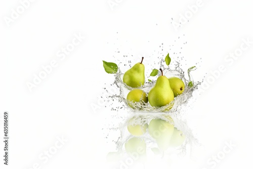 pears falling into water with splash with white background