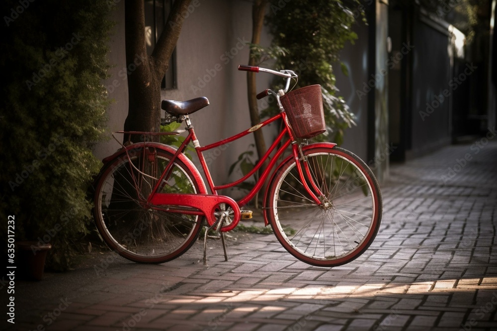 A standalone red bike. Generative AI