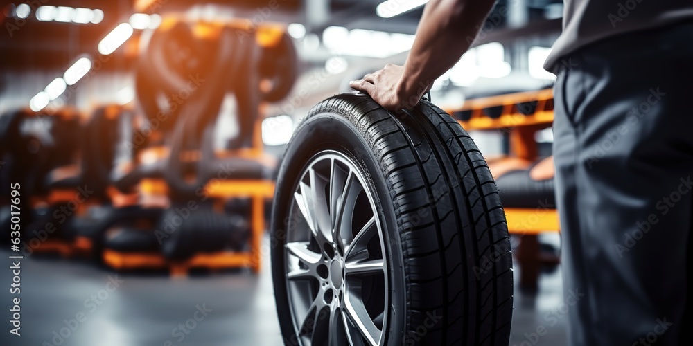 Technician replaces winter and summer tires for a safe ride. фотография