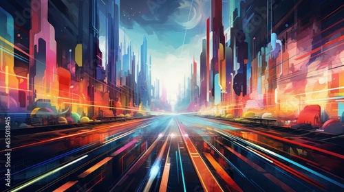 Electric Dreamscape: A vibrant and abstract landscape infused with electric vehicle motifs, capturing the futuristic feel of sustainable transportation | generative AI