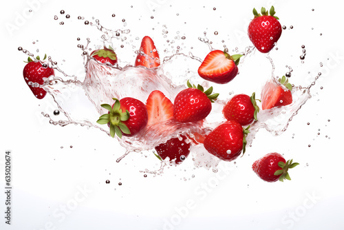 strawberry splash in water with white background. Generative AI