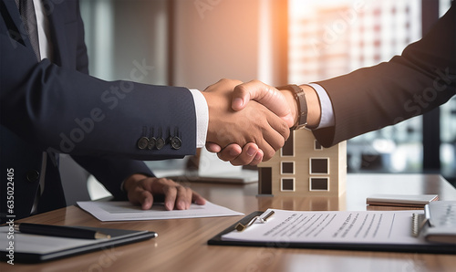 Estate agent shaking hands with buyer after signing the contract