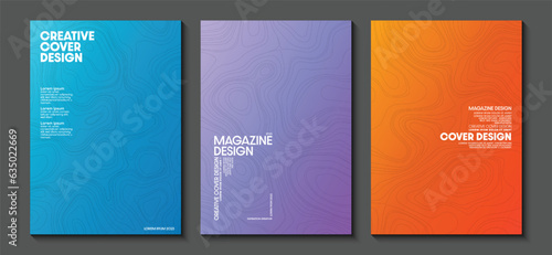 Collection of posters design patterns with geometric lines. Multicolor background. Ideas for magazine covers, brochures and posters. Vector illustration.