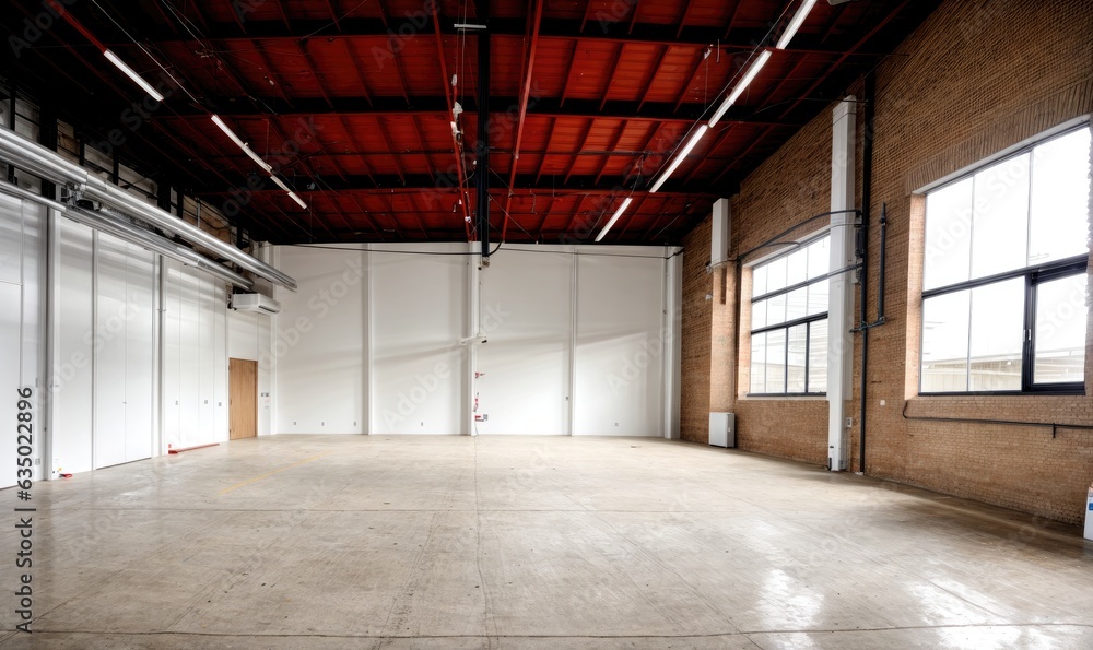 empty warehouse with big windows