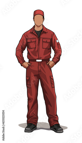 Full length vector illustration of mechanic, worker in uniform.