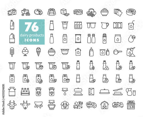 Milk, dairy products vector icon set