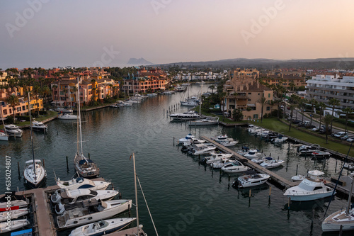 Sotogrande luxury exclusive living place in Andalusia , Spain coast captured from drone , aerial photography