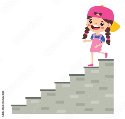 Cartoon Kid Walking Down On Stairs