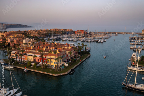 Sotogrande luxury exclusive living place in Andalusia , Spain coast captured from drone , aerial photography