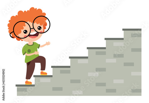 Cartoon Kid Walking On Stairs