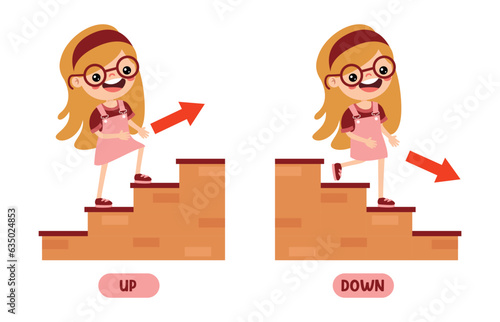 Cartoon Kid Walking Up And Down On Stairs