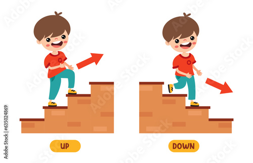 Cartoon Kid Walking Up And Down On Stairs