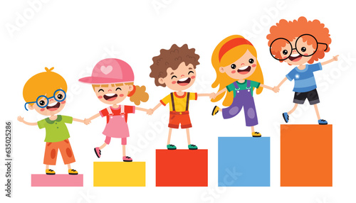 Success  And Teamwork Concept With Cartoon Kids
