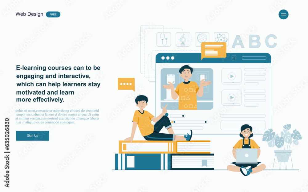 Online education concept.Online learning with platform and resources.Vector illustration. Online education concept.Online learning with platform and resources.Vector illustration.