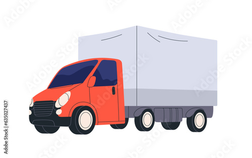 Cargo truck for delivery service. Freight auto transport, road vehicle delivering goods, shipment. Lorry with trailer, transportation. Flat vector illustration isolated on white background