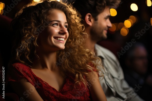 Couple sharing a tender moment while watching a movie - stock photography concepts