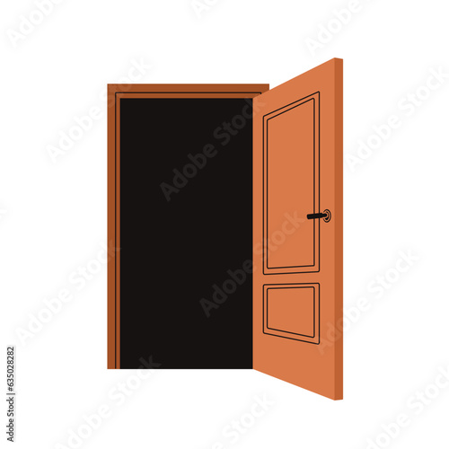 Wooden door wide open. Exit, entrance. Unlocked entry to house, home, room, a...