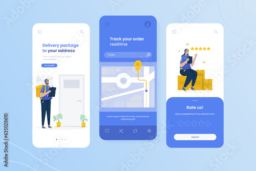 Delivery service application mobile onboard screen template