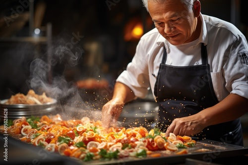 Chef cooking up a storm with a contagious culinary pass - stock photography concepts