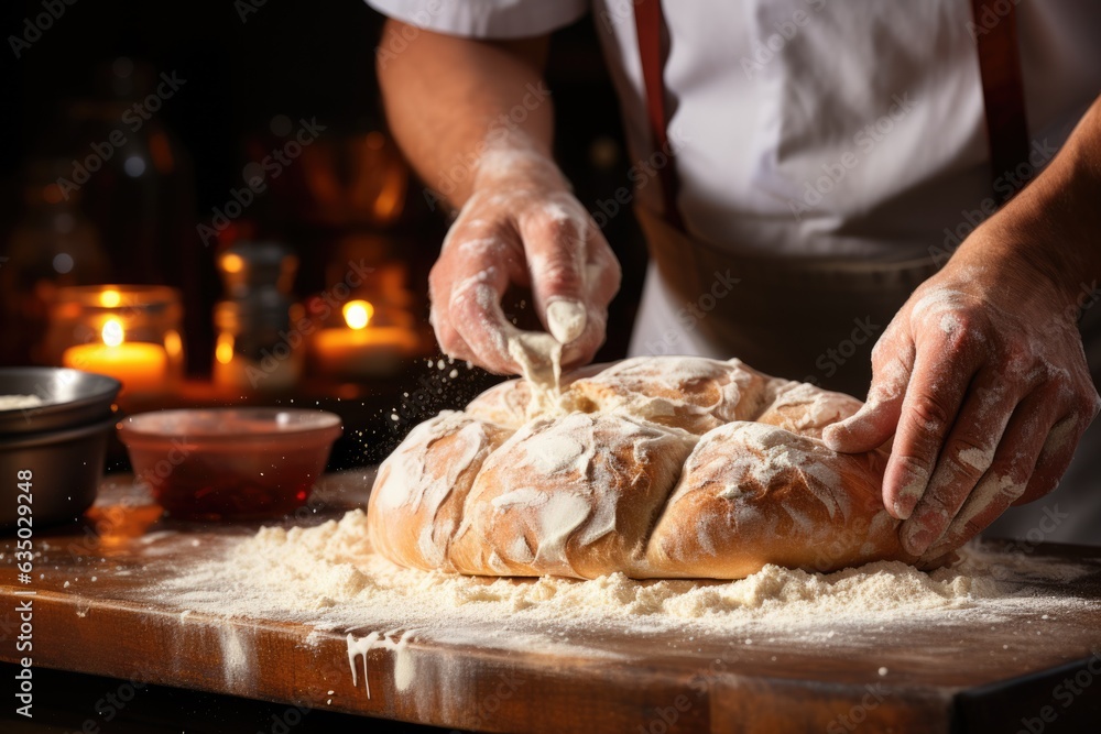 Close-up of hands kneading dough with culinary passion  - stock photography concepts