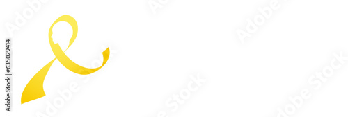 Yellow Awareness Ribbon with human head profile shape, on white empty background. Sarcoma Awareness, Bone cancer, childhood cancer, suicide prevention. Banner template with space for text. Vector.
