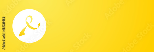 Yellow Awareness Ribbon with human head profile shape, on yellow gradient background. Sarcoma Awareness, Bone cancer, childhood cancer, suicide prevention. Banner template with space for text. Vector.