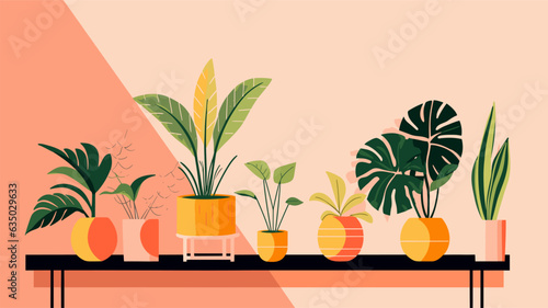 Drawing indoor plants on the table minimalism vector
