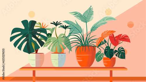 Drawing indoor plants on the table minimalism vector