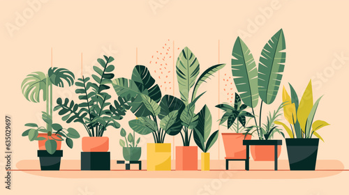Drawing indoor plants on the table minimalism vector