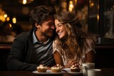 Couple enjoying a tender moment while sharing dessert - stock photography concepts