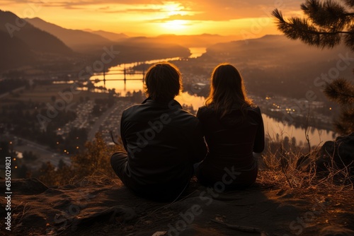 Couple enjoying a breathtaking view from a mountaintop  - stock photography concepts