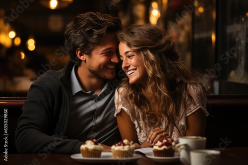 Couple enjoying a tender moment while sharing dessert - stock photography concepts