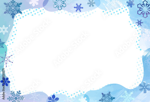 水彩風_雪の結晶のフレーム、枠イラスト