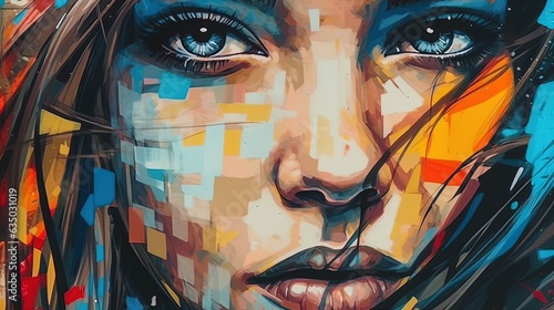 Expressive street art and graffiti, Portrait of a girl . Fantasy concept , Illustration painting.
