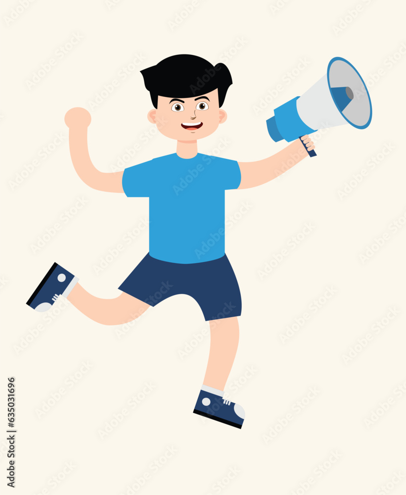 cute little boy holding megaphone speaking and shouting making announcement cute little boy holding megaphone speaking and shouting making announcement