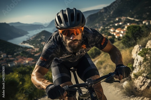 Cyclist pedaling up a steep hill - stock photography concepts © 4kclips