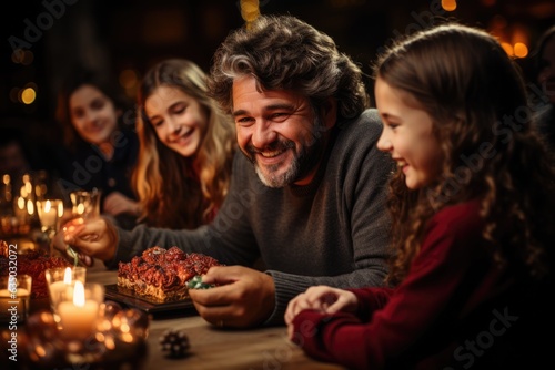 Family gathered around the dining table ready to enjoy  - stock photography concepts