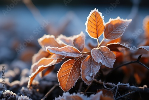Frosty leaves on a winter morning - stock photography concepts © 4kclips