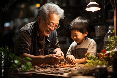 Grandparent teaching a child a traditional skill - stock photography concepts