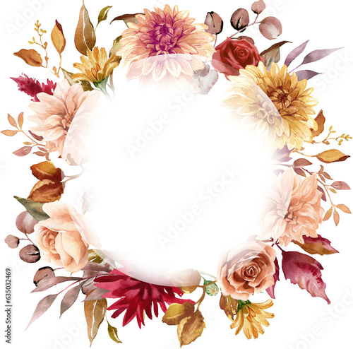 Fototapete Autumn floral frame PNG
