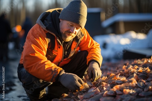 Ice fisherman with a catch photo - stock photography concepts