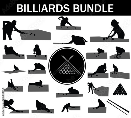 Billiards Silhouette Bundle | Collection of Billiards Players with Logo and Billiards Equipment