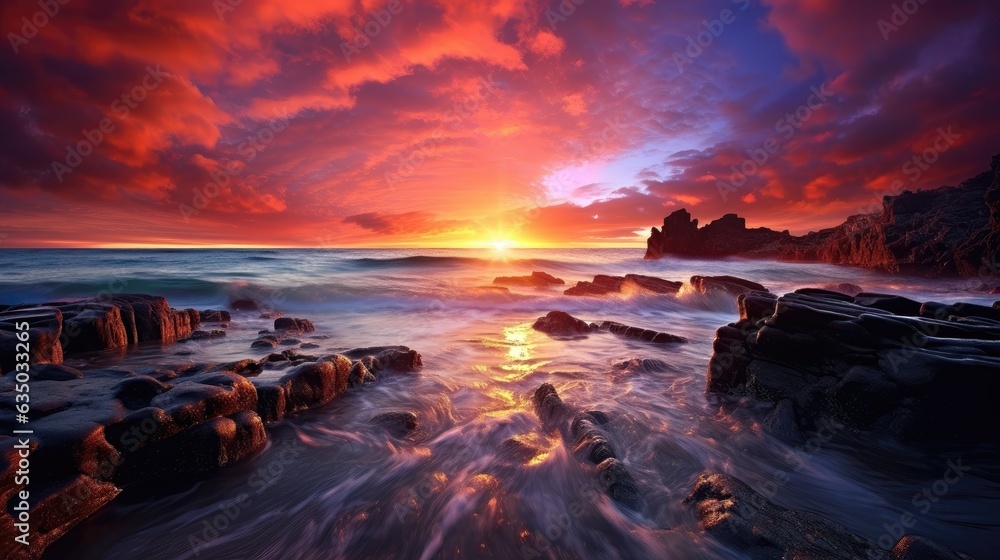 waves on the beach while sunset, breathtaking oceanscape